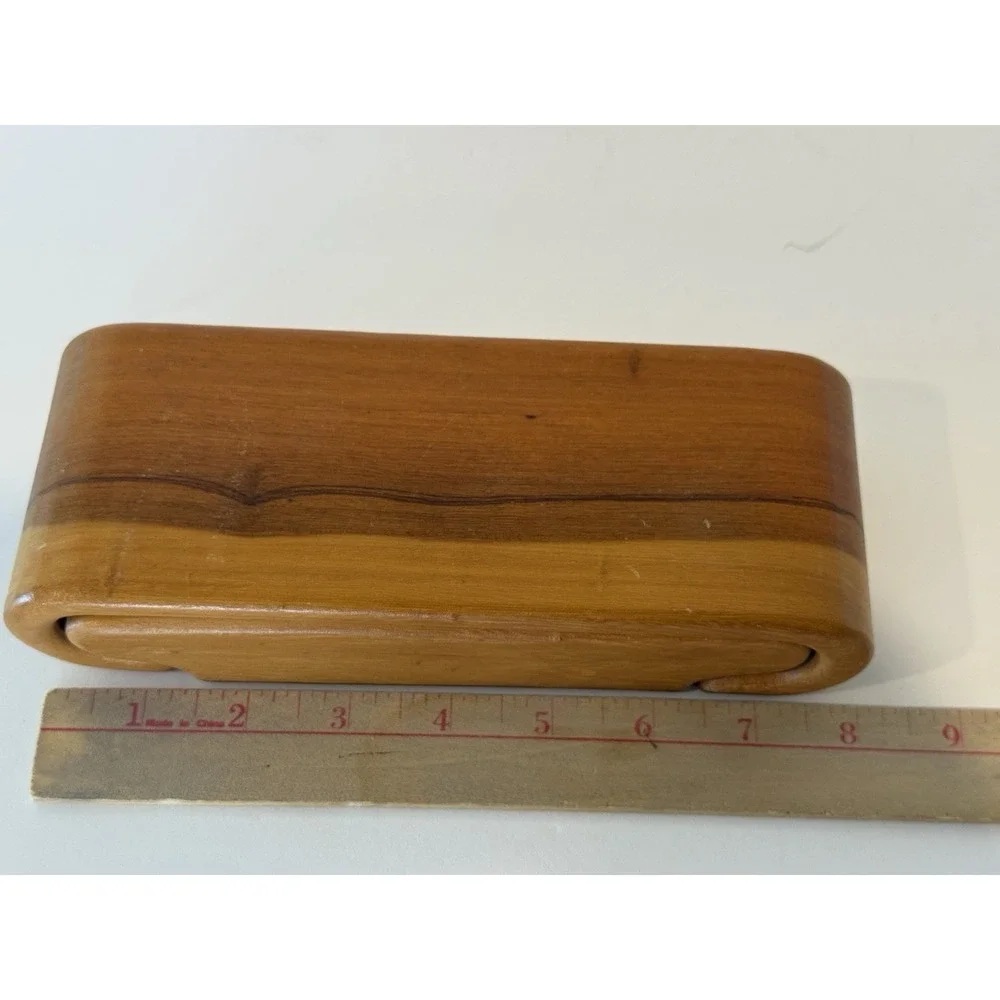 Vintage Solid Wood Trinket Box 8x3x2 Hidden Drawer Jewelry Case Velvet Stash Box